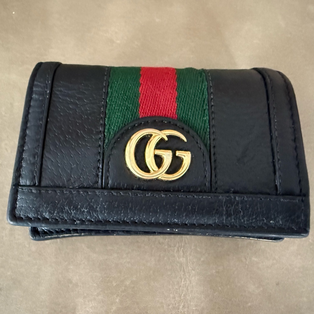 GUCCI folding wallet with square thread offdeer bi-fold leather Black